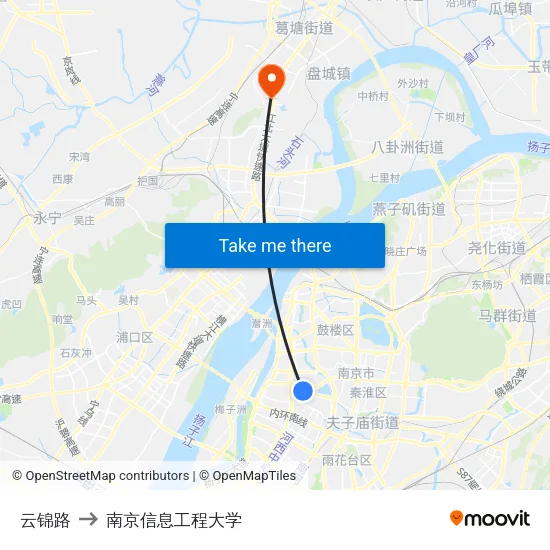 云锦路 to 南京信息工程大学 map