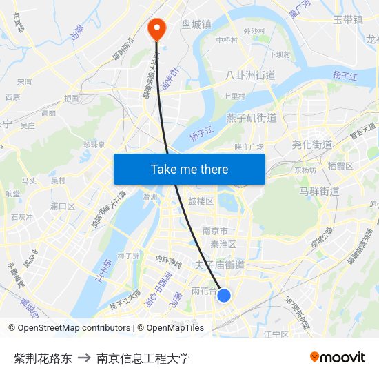 紫荆花路东 to 南京信息工程大学 map