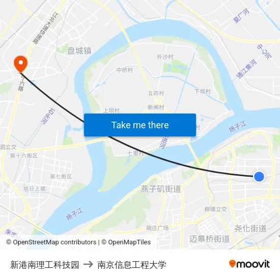 新港南理工科技园 to 南京信息工程大学 map