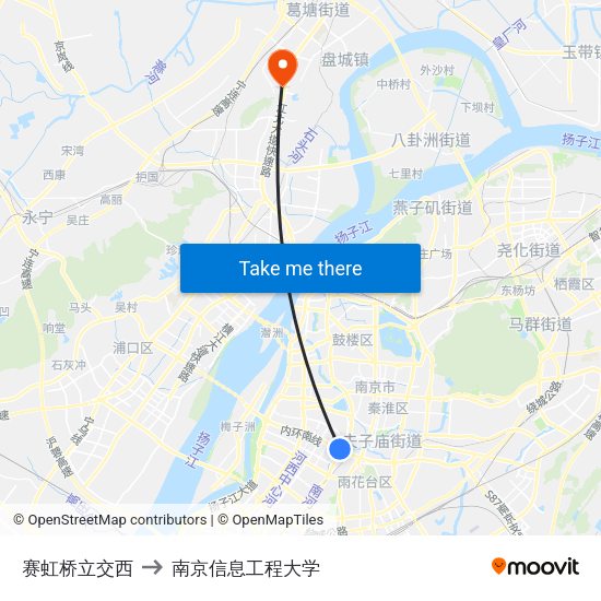 赛虹桥立交西 to 南京信息工程大学 map