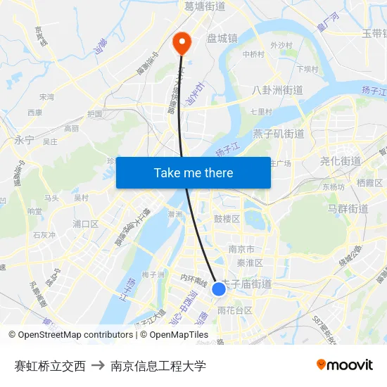 赛虹桥立交西 to 南京信息工程大学 map