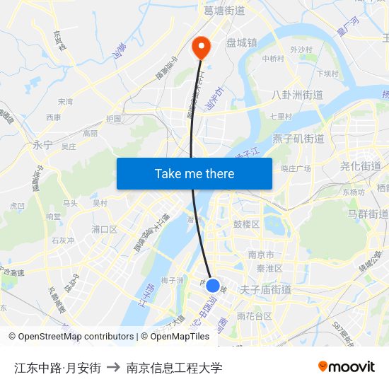 江东中路·月安街 to 南京信息工程大学 map