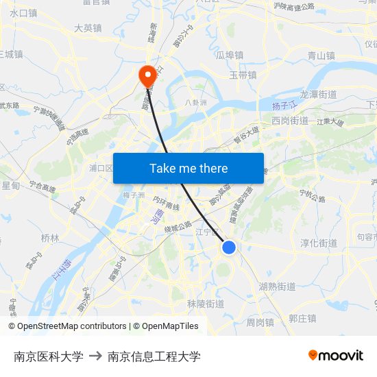 南京医科大学 to 南京信息工程大学 map