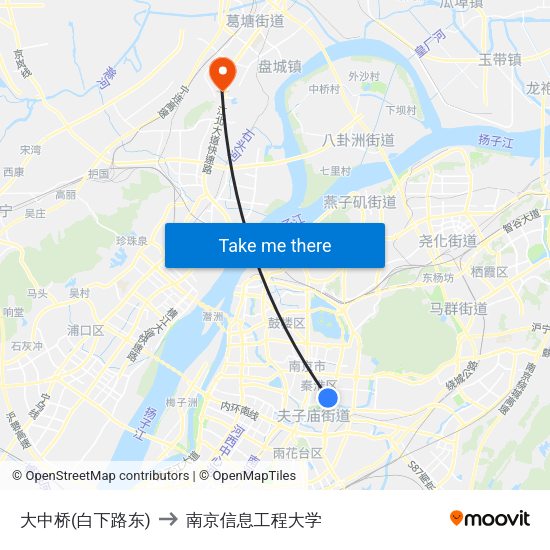 大中桥(白下路东) to 南京信息工程大学 map