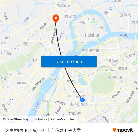 大中桥(白下路东) to 南京信息工程大学 map