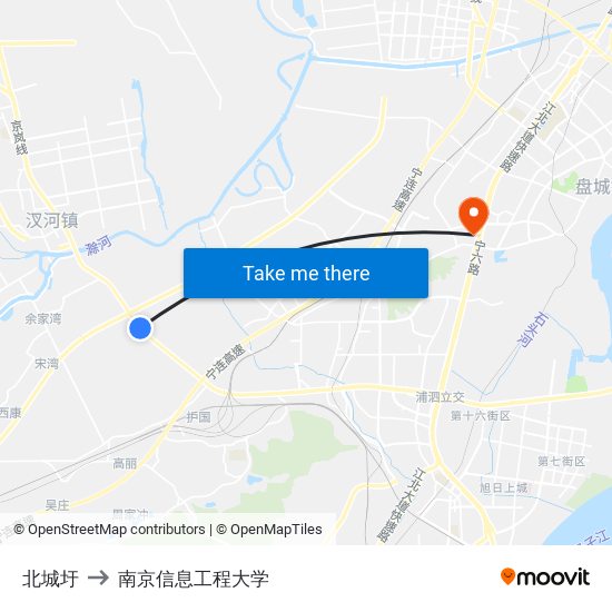 北城圩 to 南京信息工程大学 map