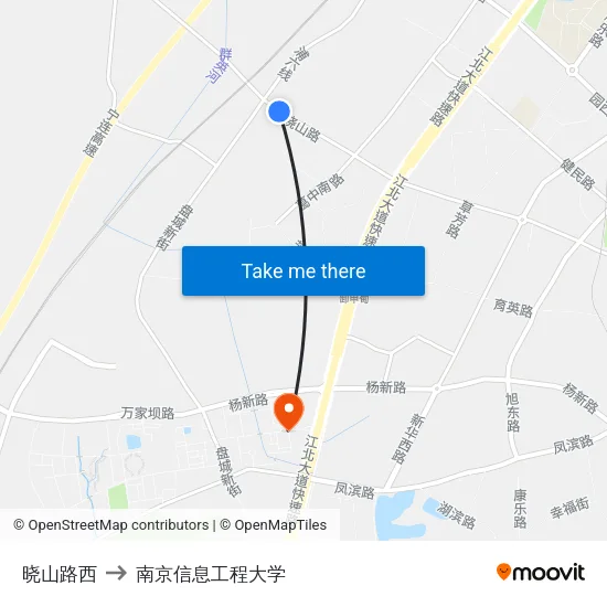 晓山路西 to 南京信息工程大学 map