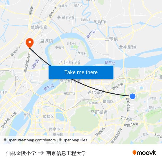 仙林金陵小学 to 南京信息工程大学 map