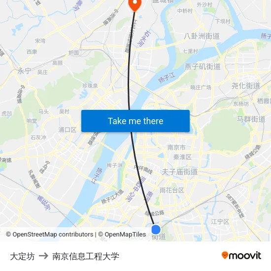 大定坊 to 南京信息工程大学 map