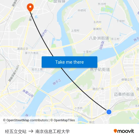 经五立交站 to 南京信息工程大学 map