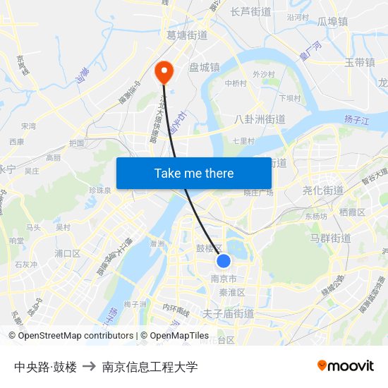 中央路·鼓楼 to 南京信息工程大学 map