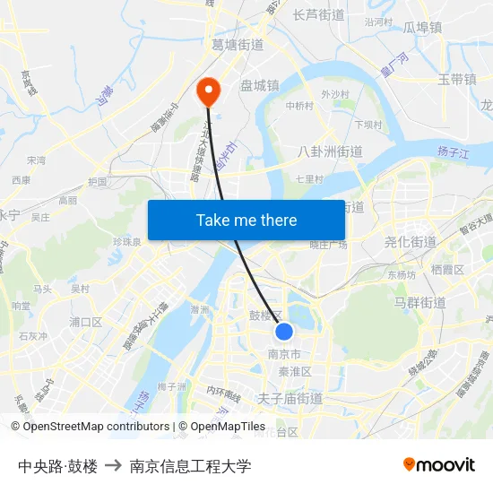 中央路·鼓楼 to 南京信息工程大学 map