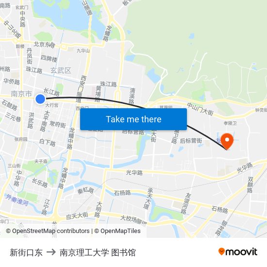 新街口东 to 南京理工大学 图书馆 map