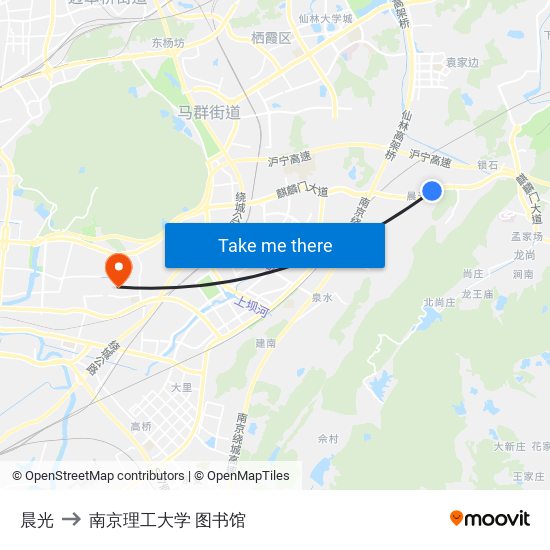 晨光 to 南京理工大学 图书馆 map