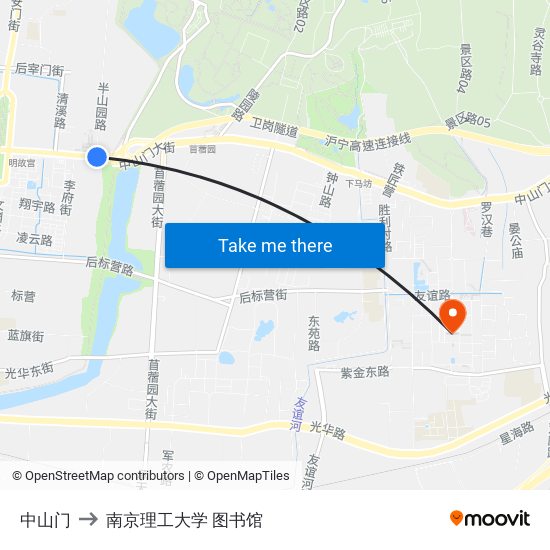 中山门 to 南京理工大学 图书馆 map