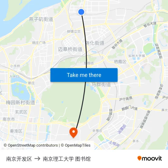 南京开发区 to 南京理工大学 图书馆 map