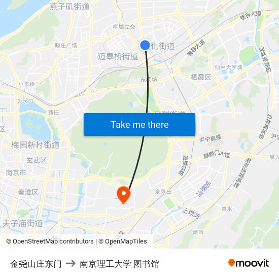 金尧山庄东门 to 南京理工大学 图书馆 map