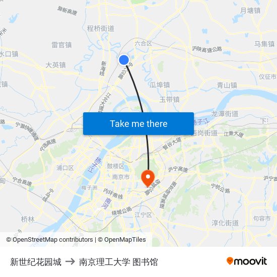 新世纪花园城 to 南京理工大学 图书馆 map