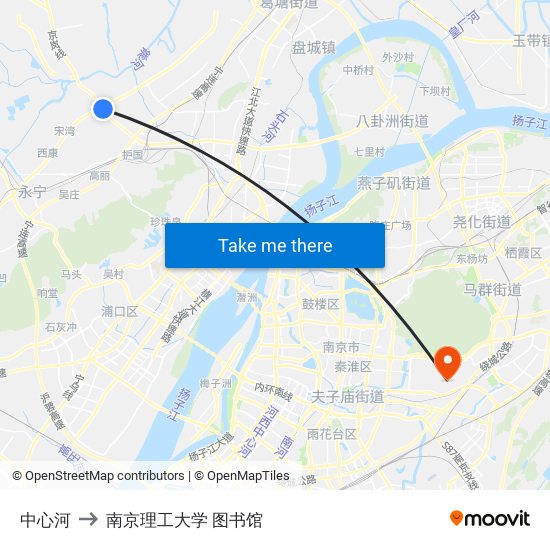 中心河 to 南京理工大学 图书馆 map