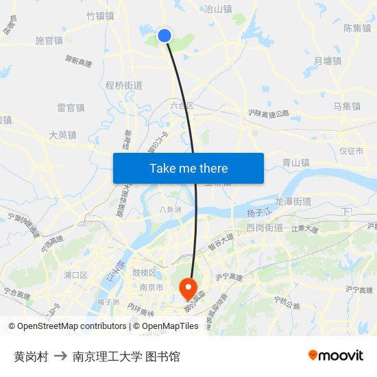 黄岗村 to 南京理工大学 图书馆 map