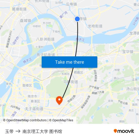 玉带 to 南京理工大学 图书馆 map