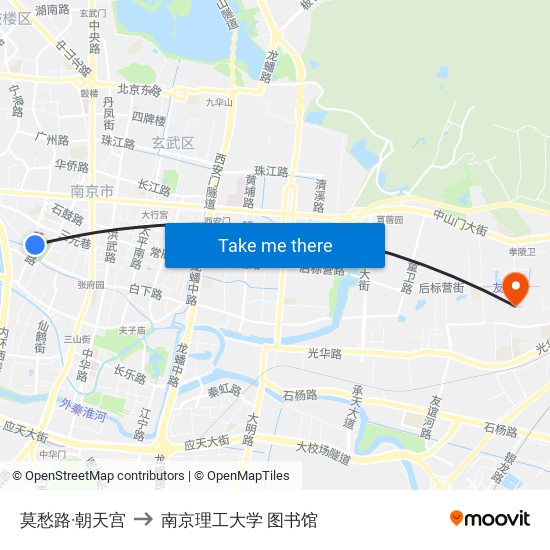 莫愁路·朝天宫 to 南京理工大学 图书馆 map