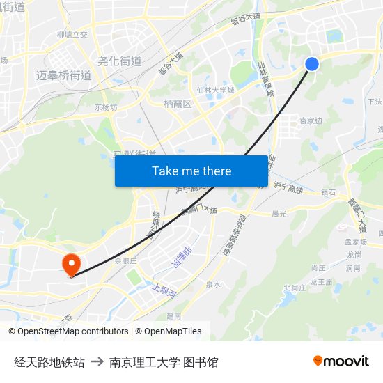 经天路地铁站 to 南京理工大学 图书馆 map