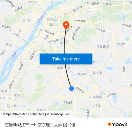 空港新城江宁 to 南京理工大学 图书馆 map