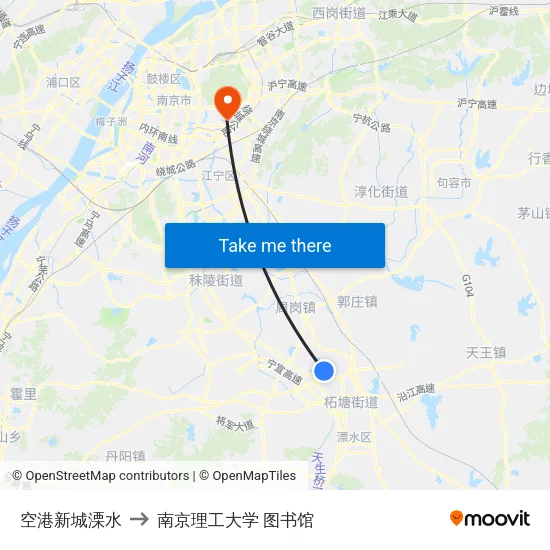 空港新城溧水 to 南京理工大学 图书馆 map