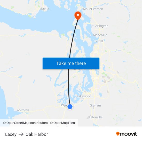 Lacey to Oak Harbor map