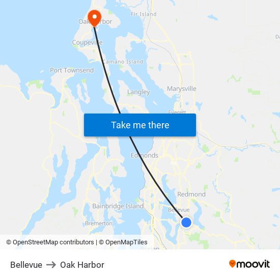 Bellevue to Oak Harbor map