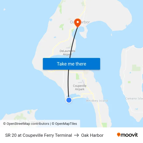 SR 20 at Coupeville Ferry Terminal to Oak Harbor map