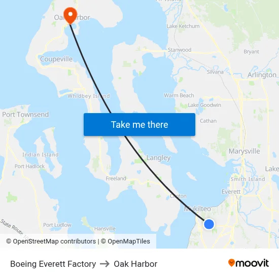 Boeing Everett Factory to Oak Harbor map
