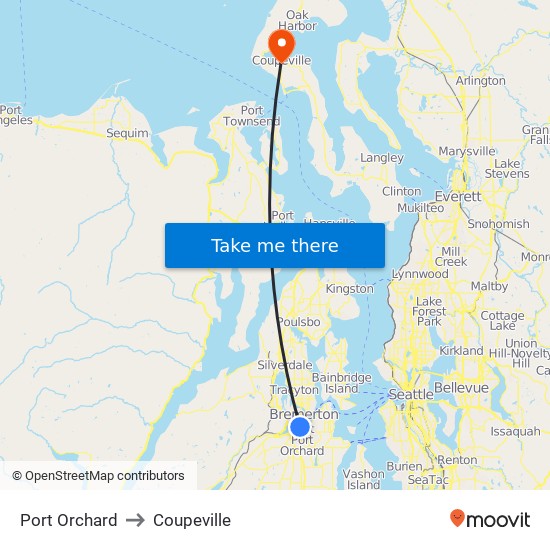 Port Orchard to Coupeville map