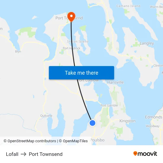 Lofall to Port Townsend map