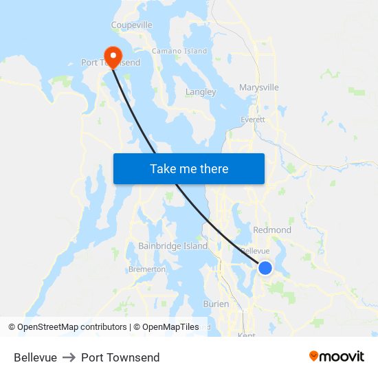 Bellevue to Port Townsend map