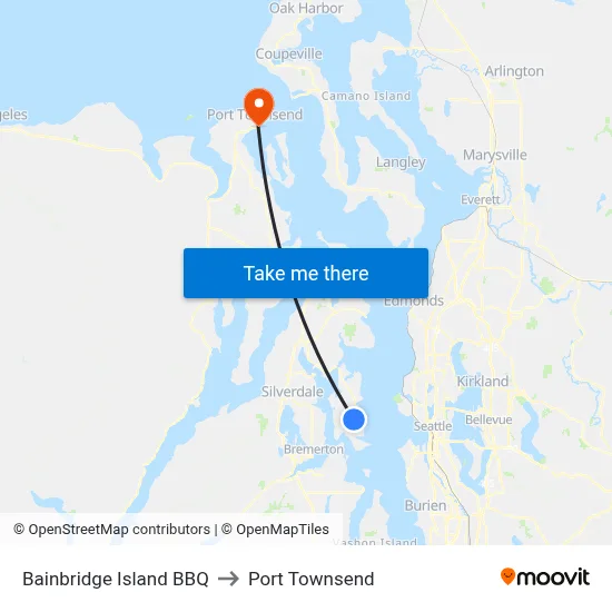 Bainbridge Island BBQ to Port Townsend map