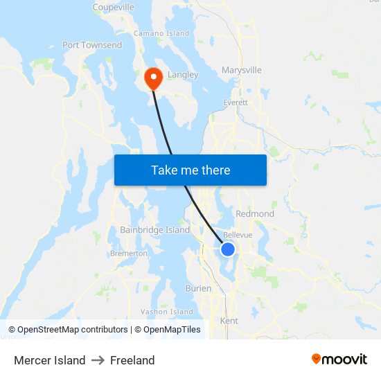 Mercer Island to Freeland map