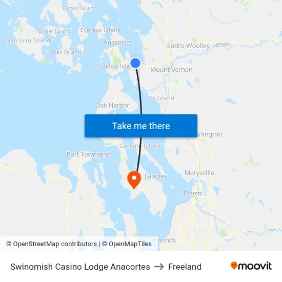Swinomish Casino Lodge Anacortes to Freeland map