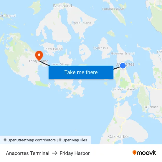 Anacortes Terminal to Friday Harbor map