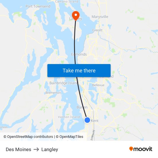 Des Moines to Langley map