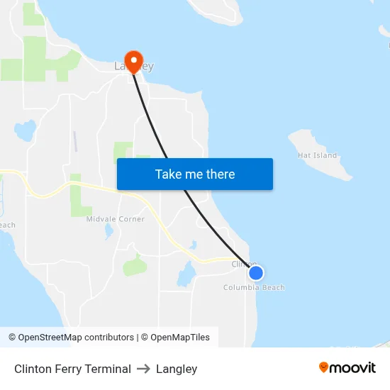 Clinton Ferry Terminal to Langley map