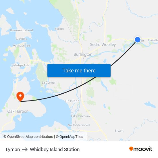 Lyman to Whidbey Island Station map