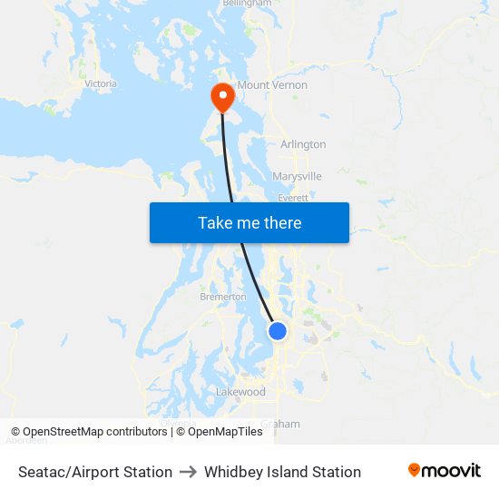 Seatac/Airport Station to Whidbey Island Station map