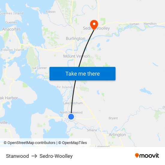 Stanwood to Sedro-Woolley map