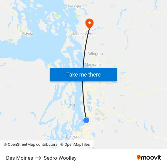 Des Moines to Sedro-Woolley map