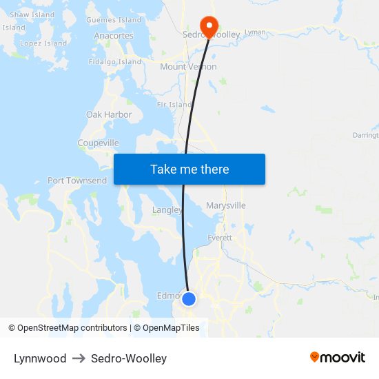 Lynnwood to Sedro-Woolley map