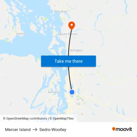 Mercer Island to Sedro-Woolley map