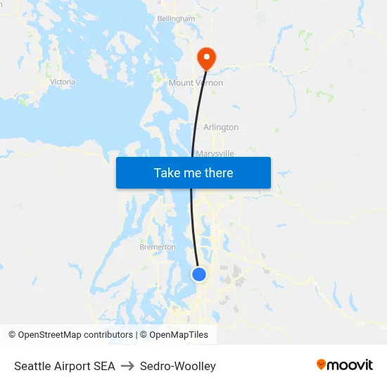 Seattle Airport SEA to Sedro-Woolley map