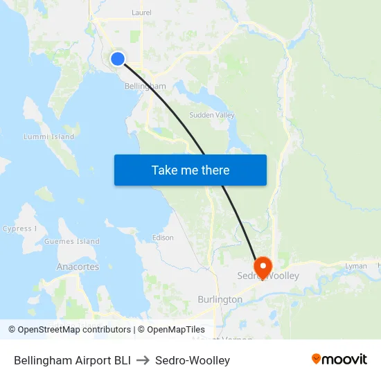 Bellingham Airport BLI to Sedro-Woolley map